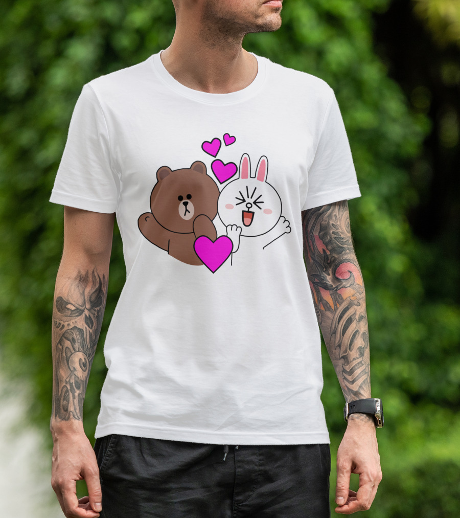 Brown Bear Cony Bunny Rabbit With Hearts Love T-Shirt