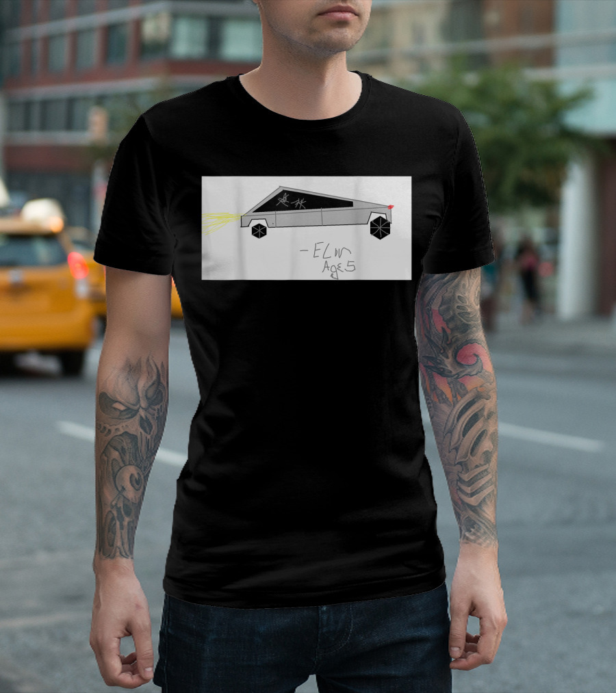 Cyber Futuristic Truck Drawing by Elon Age 5 Child Auto T-Shirt