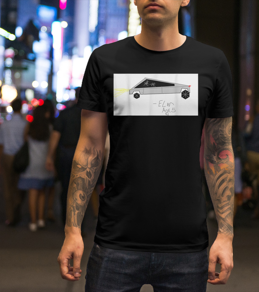 Cyber Futuristic Truck Drawing By Elon Age 5 Child Auto T-Shirt