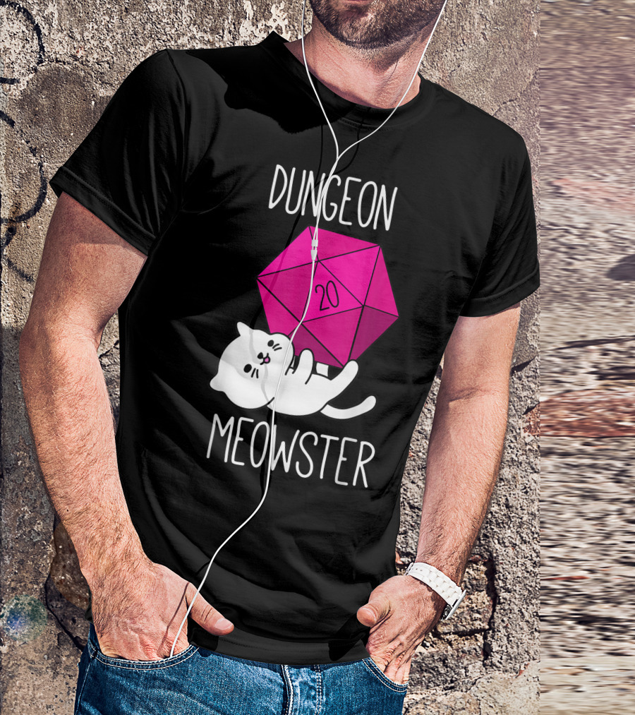Dungeon Meowster Funny Nerdy Cat D20 Dice T-Shirt