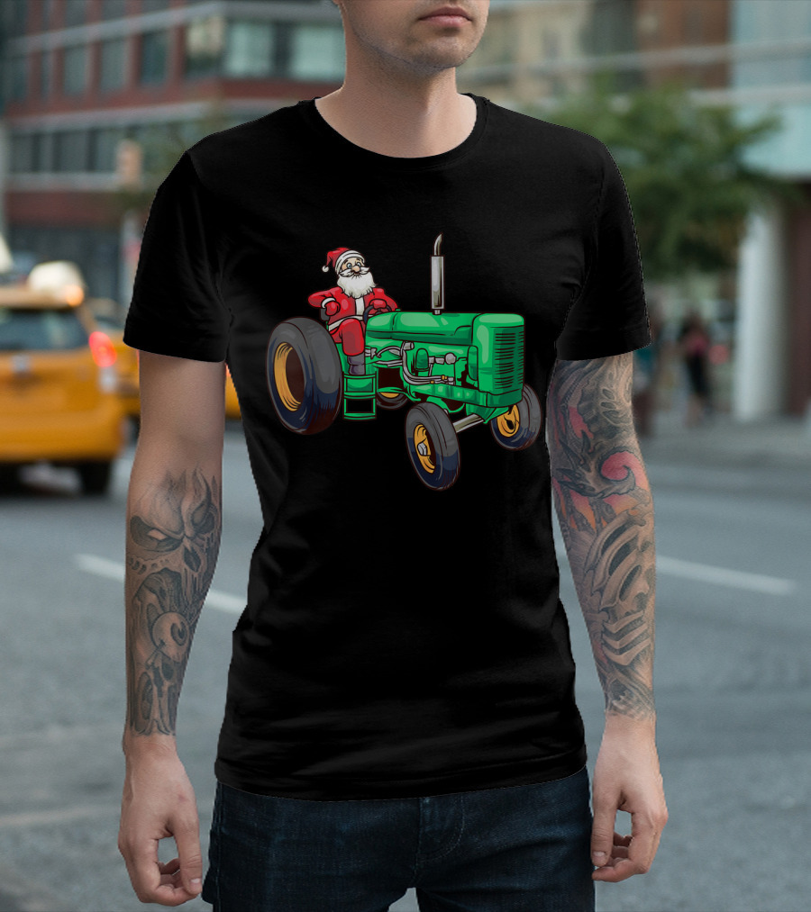 Santa Claus Riding Green Farm Tractor T-Shirt