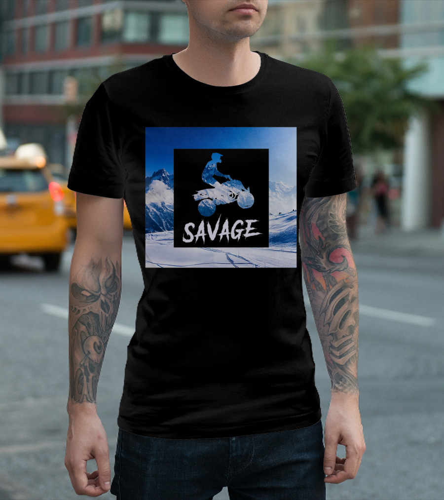Savage Quad Bike Adventure 4Wheeler ATV in Snowy Mountains T-Shirt