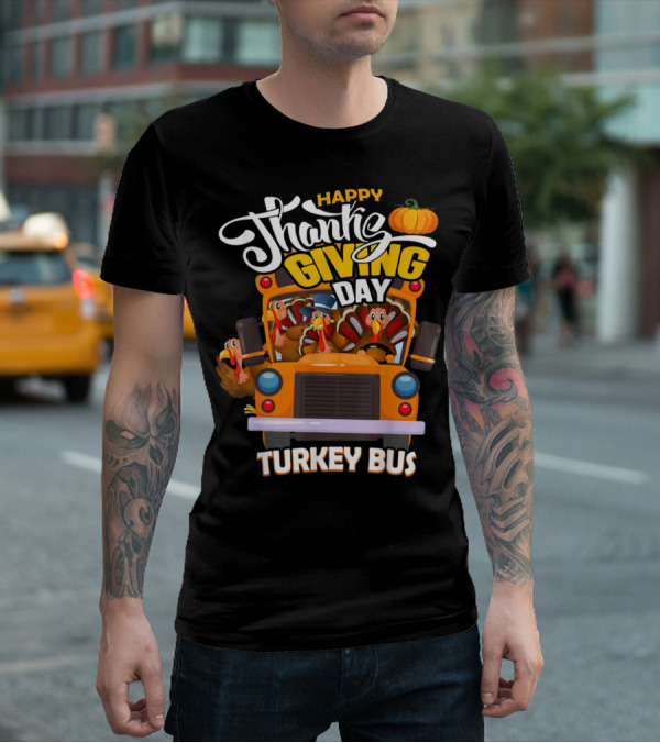 Happy Thanksgiving Day Turkey Bus T-Shirt