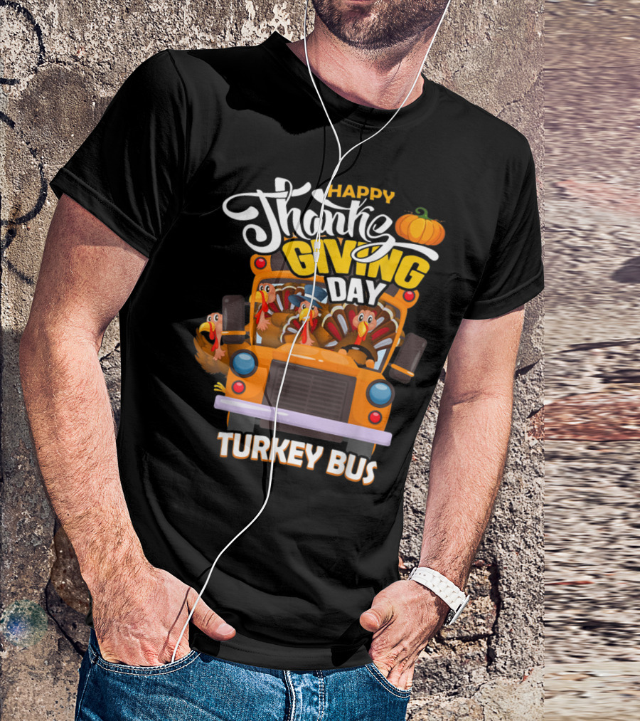 Happy Thanksgiving Day Turkey Bus T-Shirt