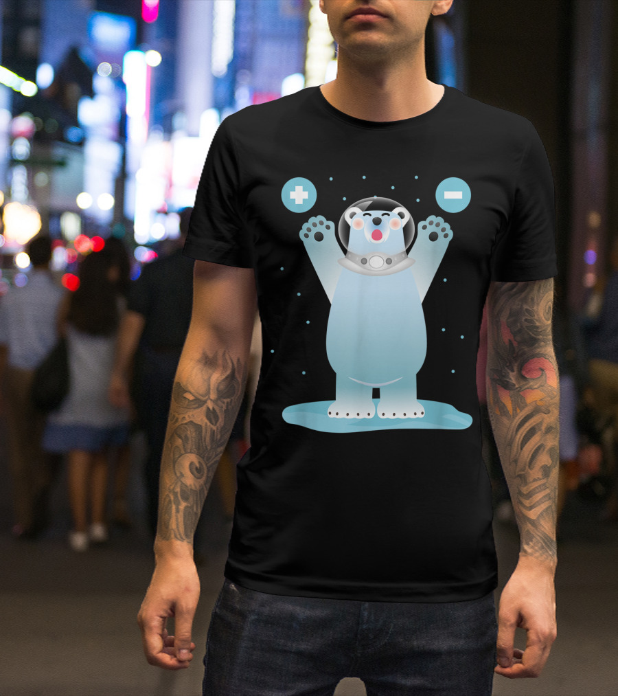 Funny Polar Bear In Space Helmet With Plus And Minus Chemistry Symbols T-Shirt