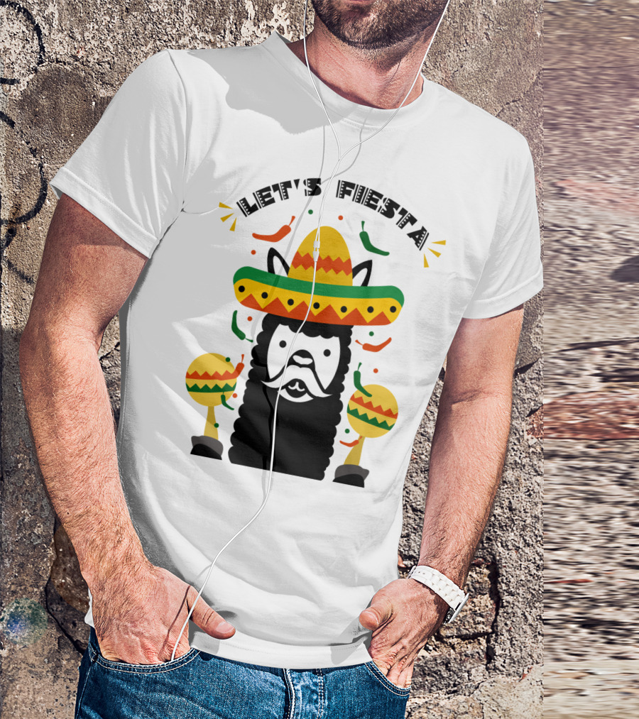 Funny Llama Let's Fiesta Sombrero And Maracas Party T-Shirt