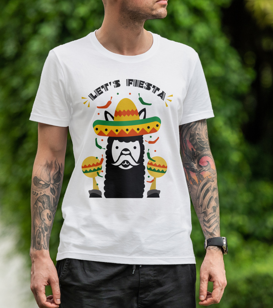 Funny Llama Let's Fiesta Sombrero And Maracas Party T-Shirt