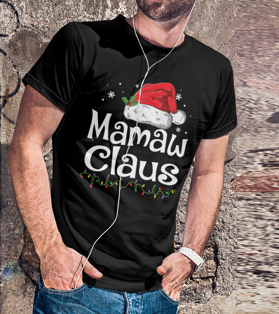 Mamaw Claus Santa Christmas Lights Snowflakes T-Shirt