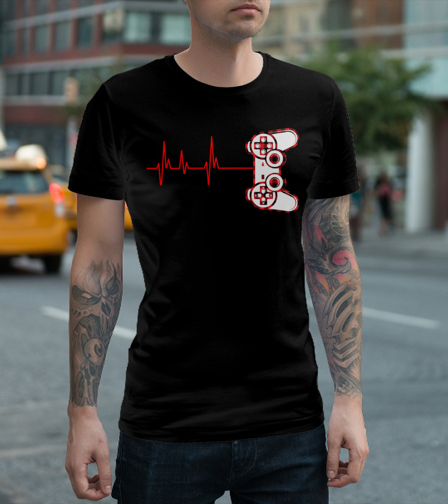 Heartbeat Red Buffalo Plaid Gamer Video Game Controller T-Shirt