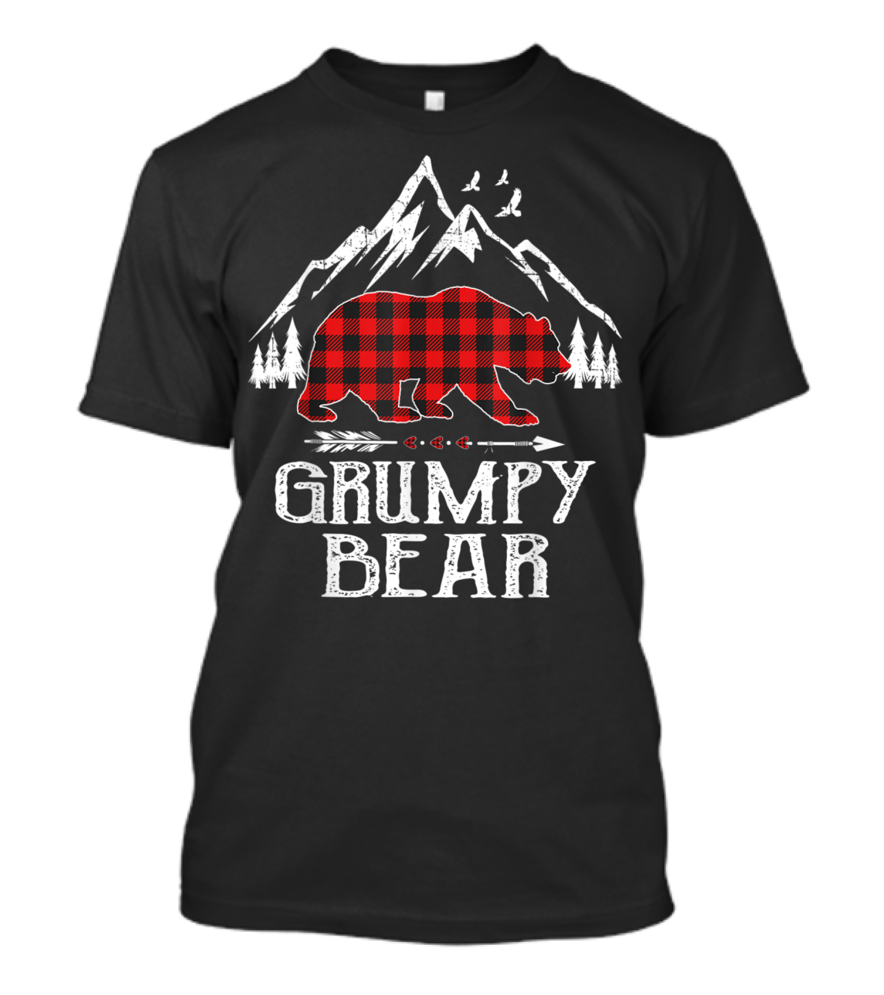 Grumpy Bear Red Plaid Buffalo Mountain Christmas Forest T-Shirt