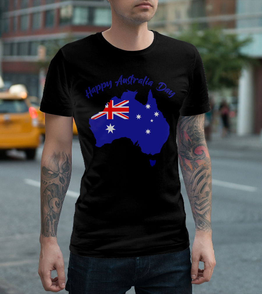 Happy Australia Day Map with Australian Flag and Stars T-Shirt