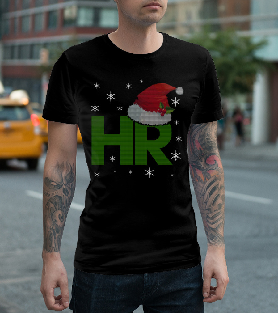 HR Santa Hat Human Resources Festive Christmas Snowflakes T-Shirt
