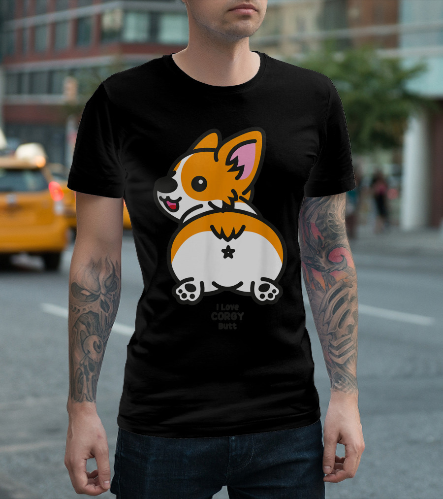 I Love Corgi Butt Playful Cartoon Dog T-Shirt