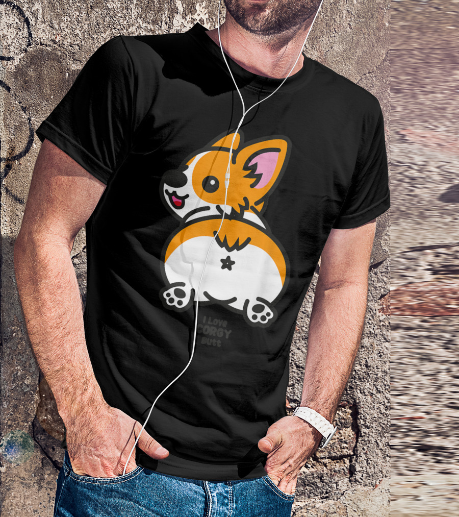 I Love Corgi Butt Playful Cartoon Dog T-Shirt