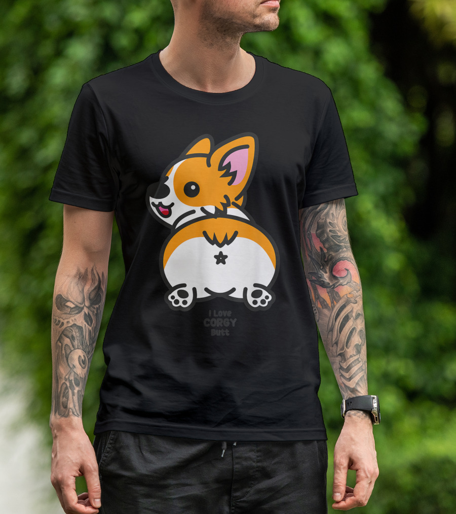 I Love Corgi Butt Playful Cartoon Dog T-Shirt