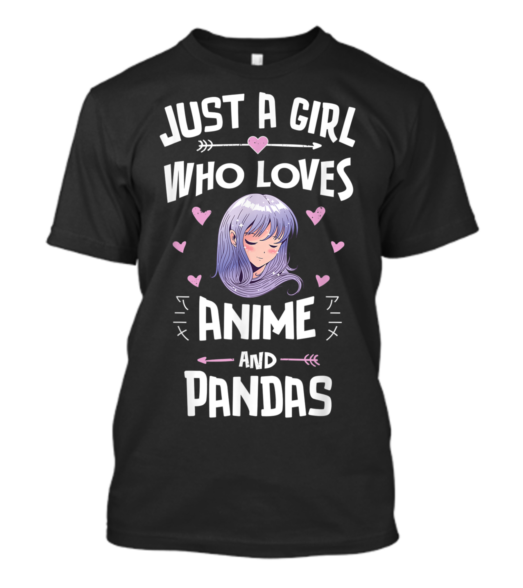 Just A Girl Who Loves Anime Pandas Manga Hearts T-Shirt