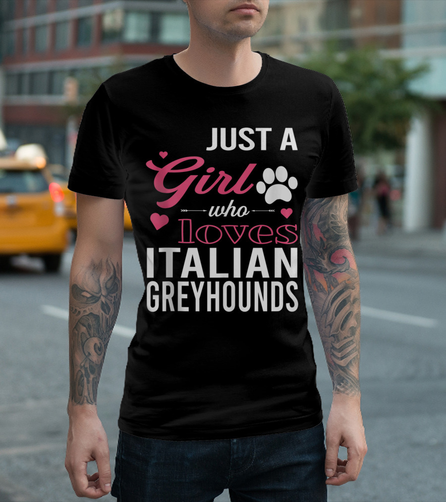 Just a Girl Who Loves Italian Greyhounds Paw Print Hearts T-Shirt