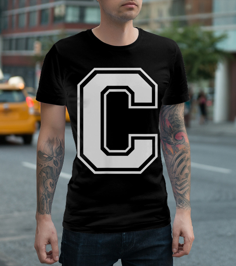 Letter C Name Initial Group Match Old School Block T-Shirt