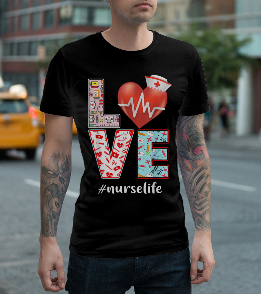 LOVE Heartbeat Nurselife Christmas Nursing T-Shirt