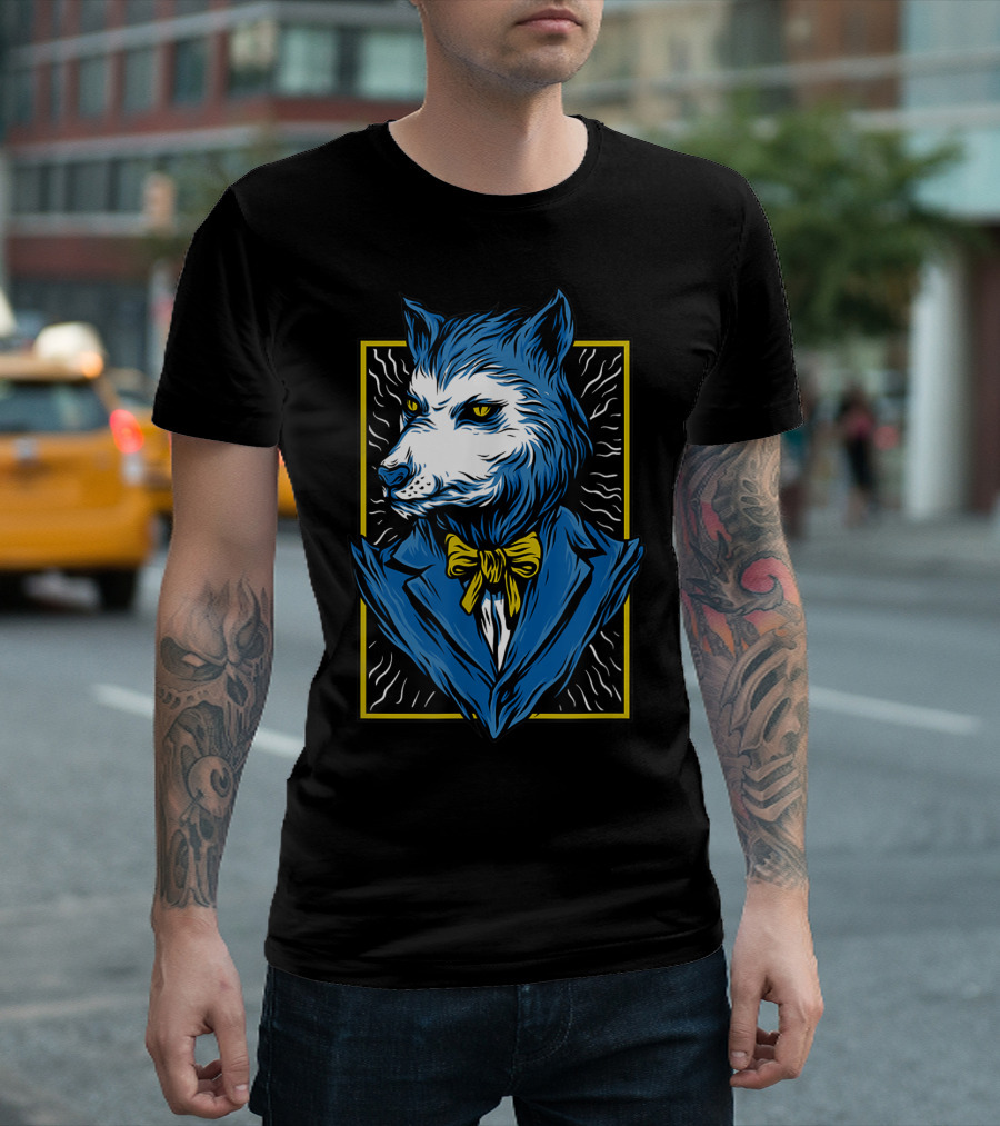 Mafia Don Dire Wolf Anthro In Suit With Yellow Bow Tie T-Shirt
