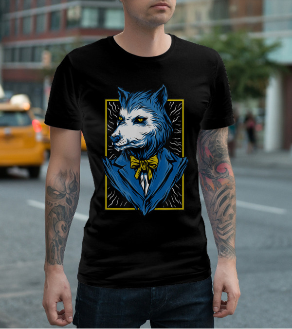 Mafia Don Dire Wolf Anthro In Suit With Yellow Bow Tie T-Shirt