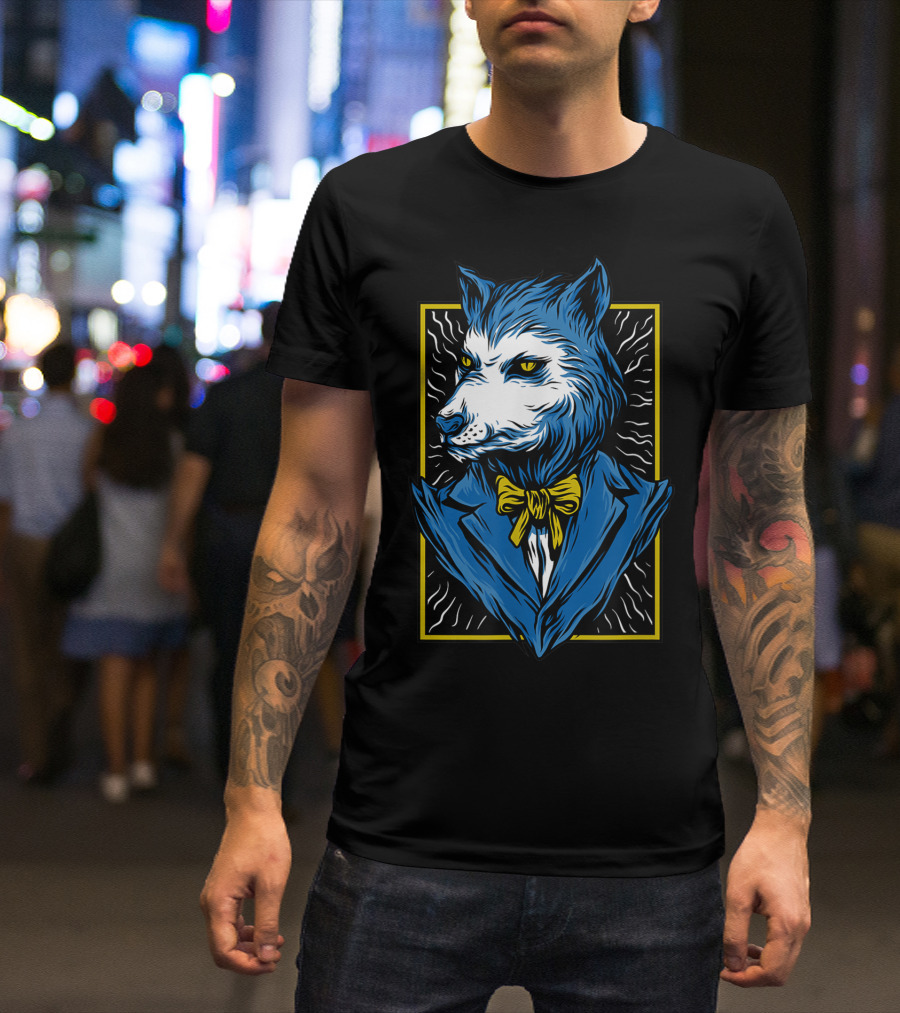 Mafia Don Dire Wolf Anthro In Suit With Yellow Bow Tie T-Shirt