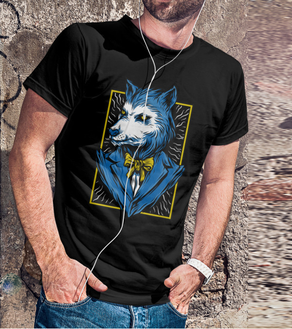 Mafia Don Dire Wolf Anthro In Suit With Yellow Bow Tie T-Shirt