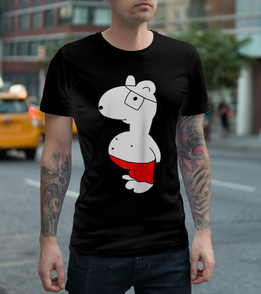 Marcuskun Bear Character with Glasses and Red Shorts T-Shirt