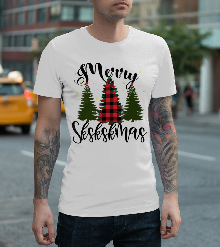 Merry Skskskmas Plaid Trees Scrunchie Visco Holiday T-Shirt