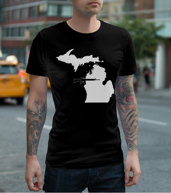 Michigan Shape With Tactical Gun T-Shirt