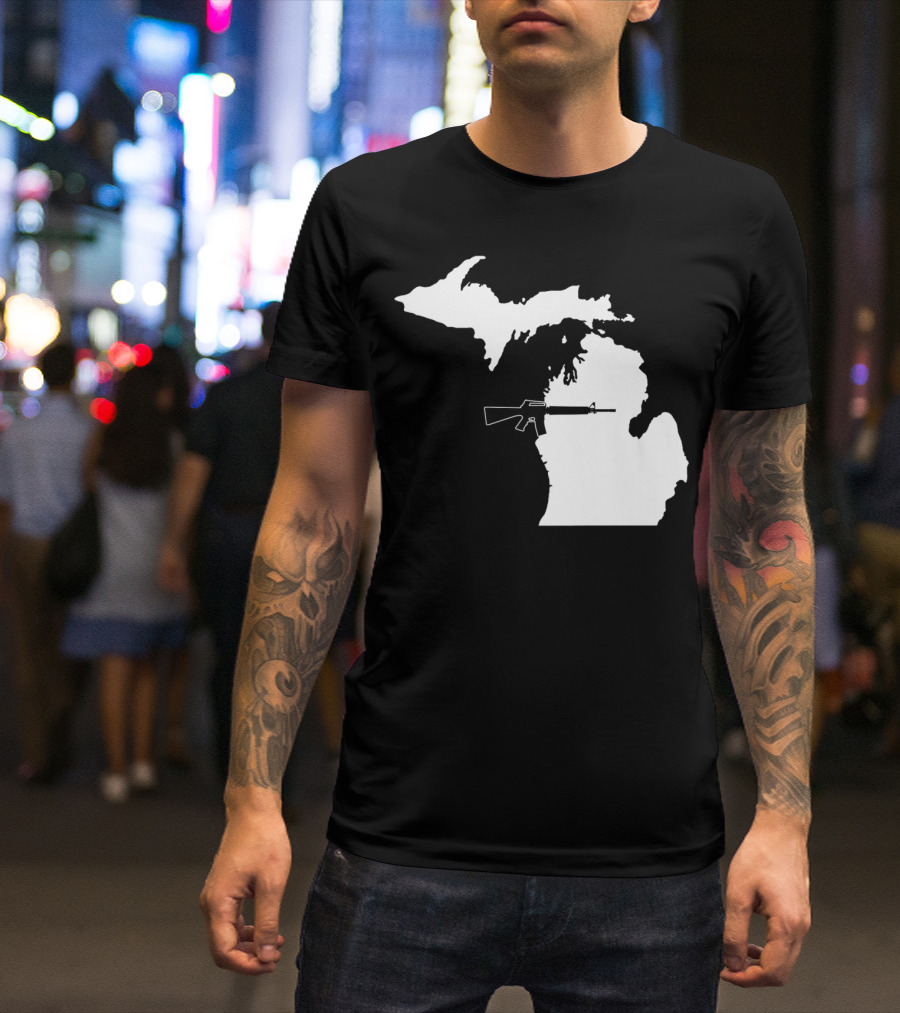 Michigan Shape With Tactical Gun T-Shirt