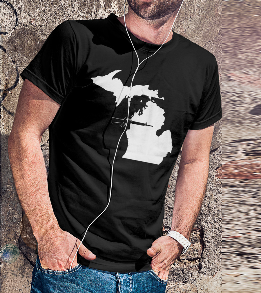 Michigan Shape With Tactical Gun T-Shirt