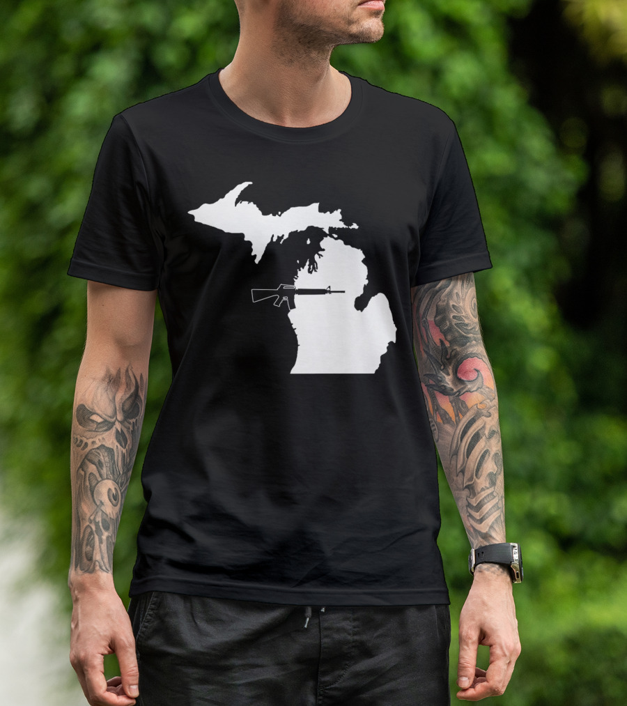 Michigan Shape With Tactical Gun T-Shirt