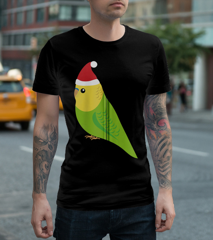 Parakeet Christmas Cute Budgie Bird Santa Hat T-Shirt