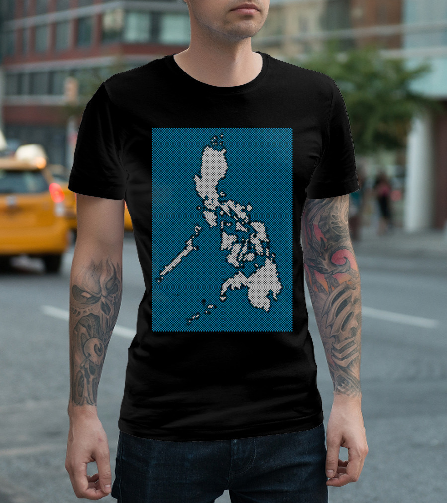 Philippines Map Halftone Blue Background T-Shirt