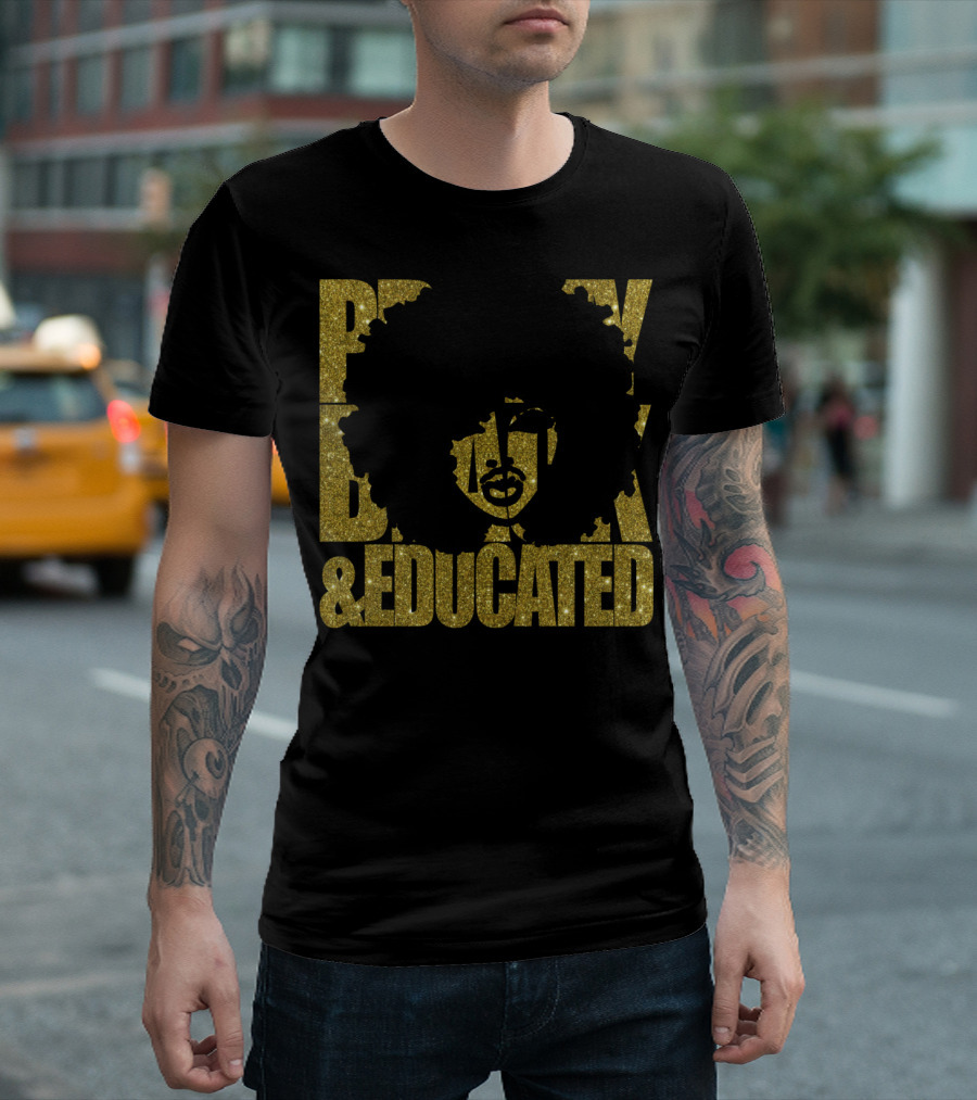 Pretty Black and Educated Queen African Gold Glitters T-Shirt