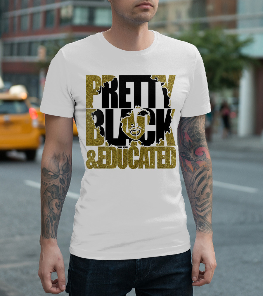 Pretty Black and Educated Queen African Gold Glitters T-Shirt