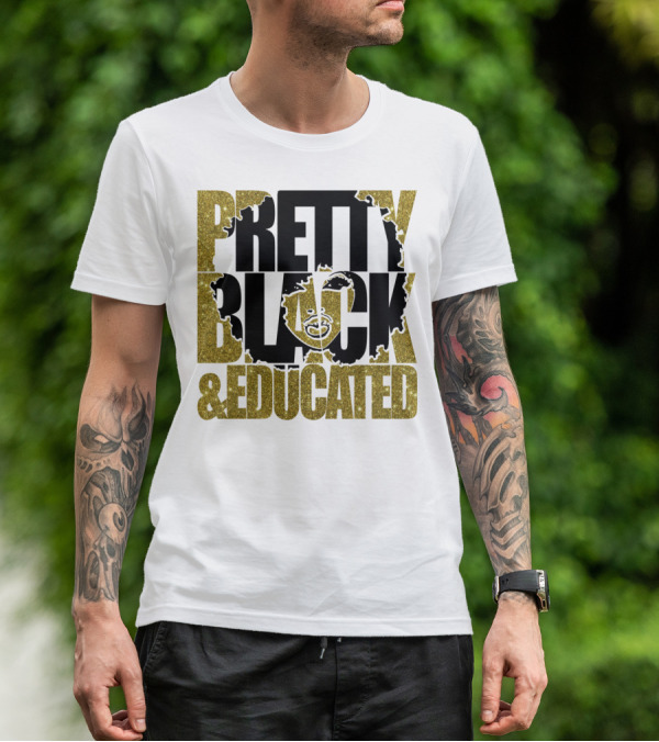 Pretty Black And Educated Queen African Gold Glitters T-Shirt