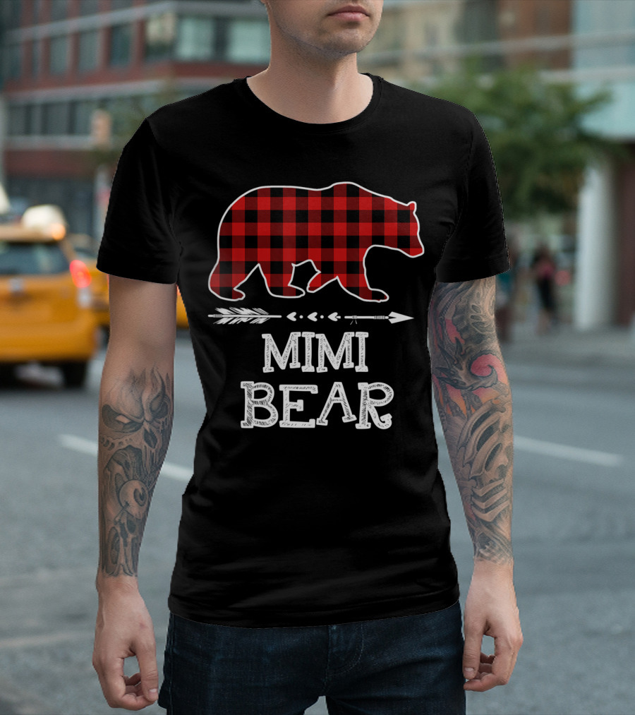 Red Plaid Bear Mimi Arrow T-Shirt