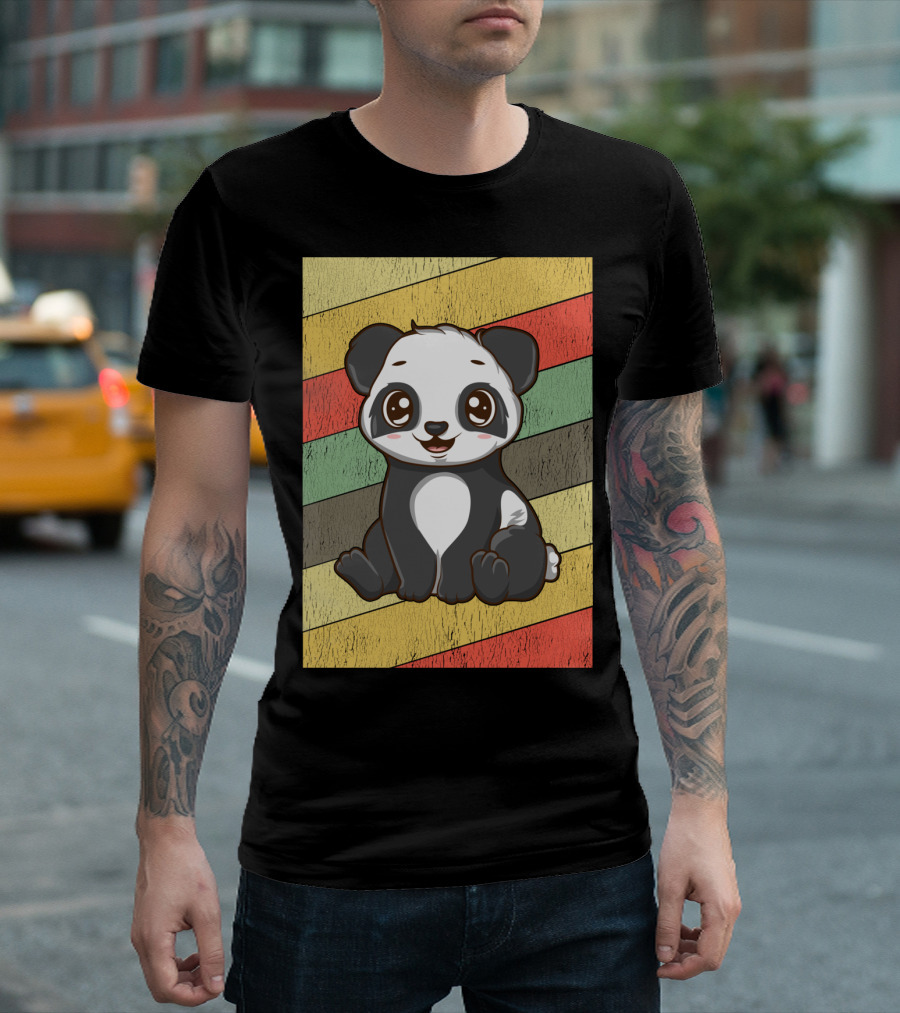Retro Kawaii Panda Bear Vintage Stripe T-Shirt
