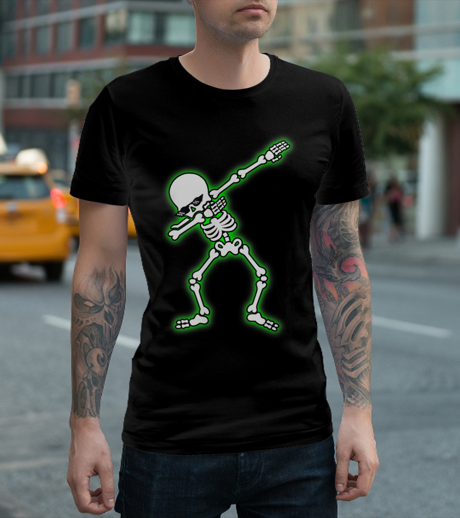 Dabbing Skeleton Halloween Deal With It Meme Glow-in-the-Dark T-Shirt