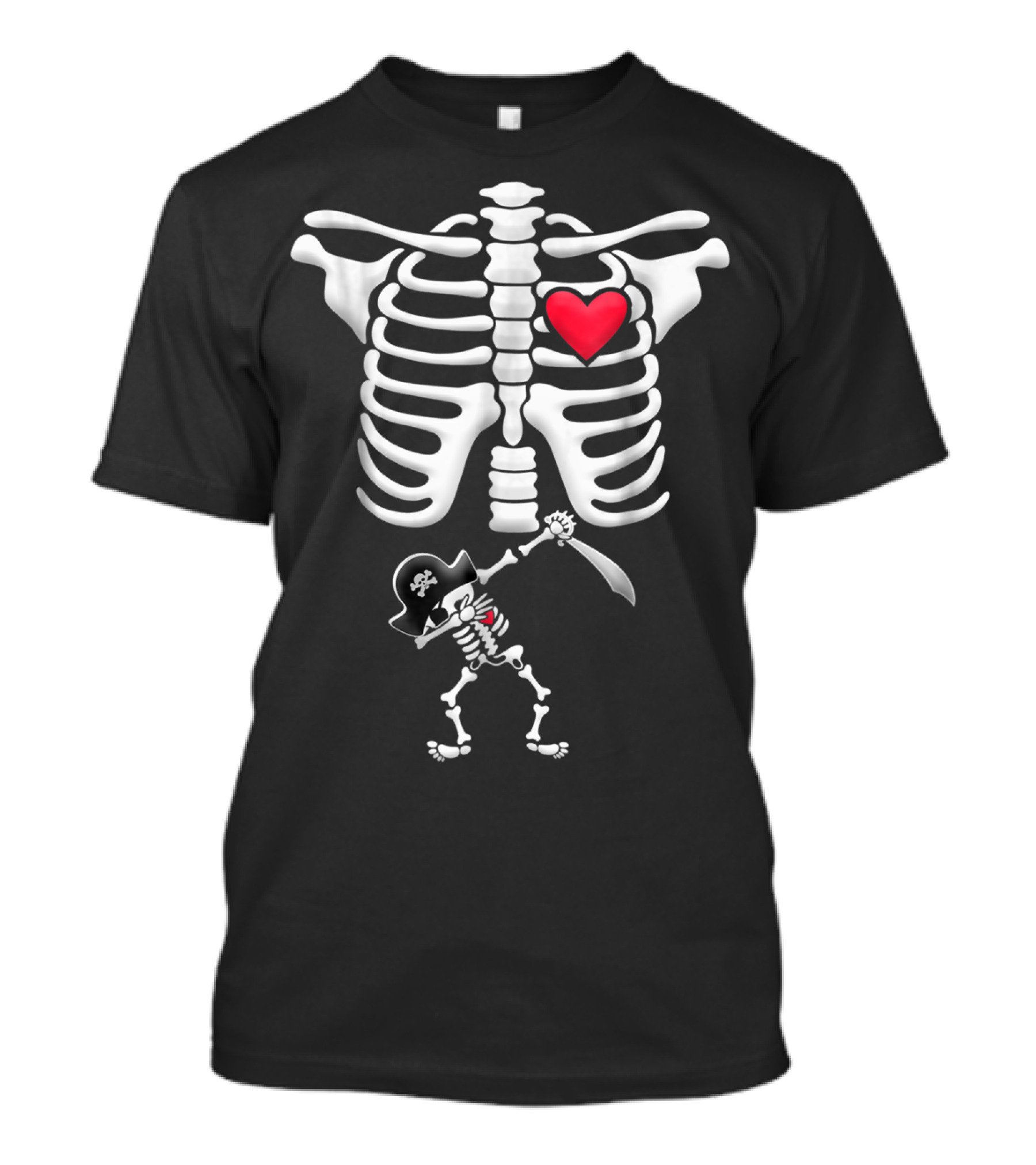 Dabbing Pirate Skeleton Pregnancy Heart Ribcage T-Shirt