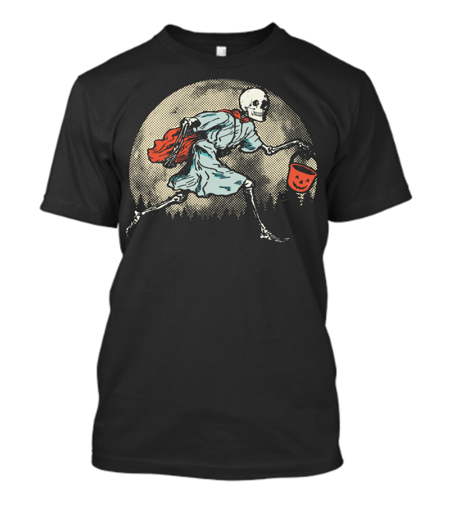 Death Trick Or Treating Vintage Skeleton Halloween Moon T-Shirt
