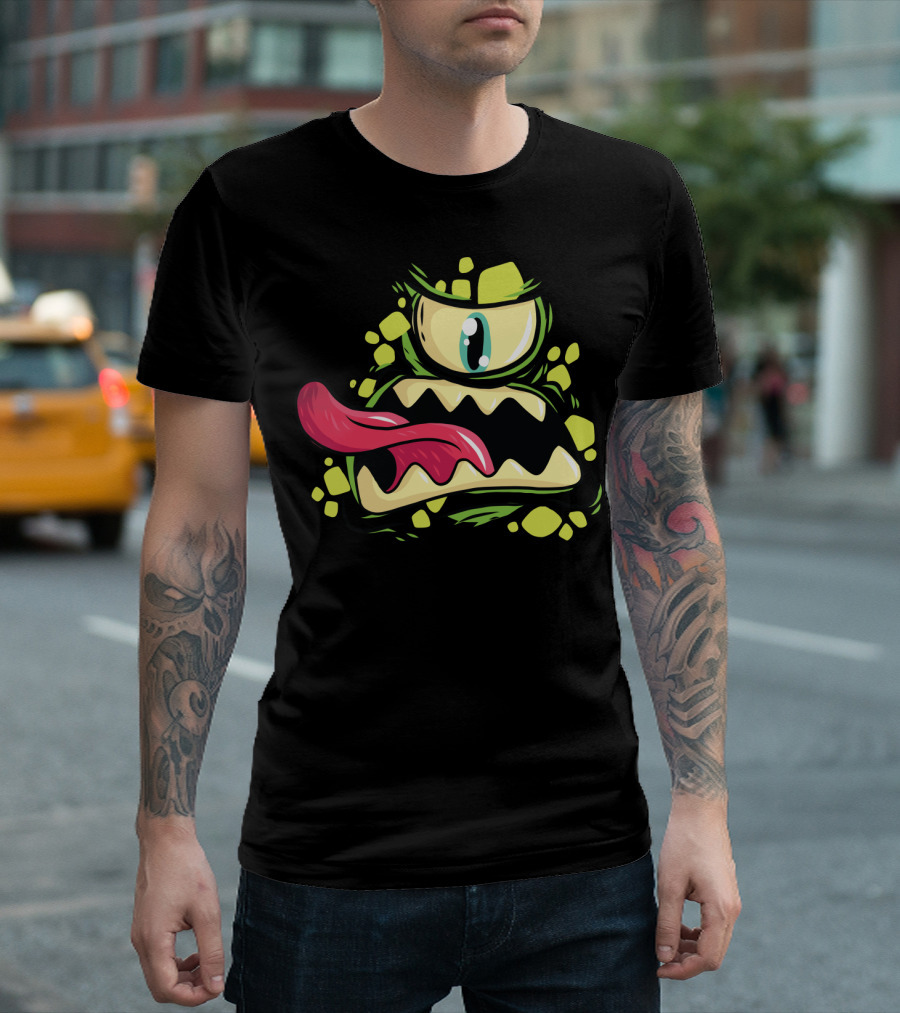 Divine Print Designs Cyclops Monster With Green And Yellow Accents For Halloween T-Shirt