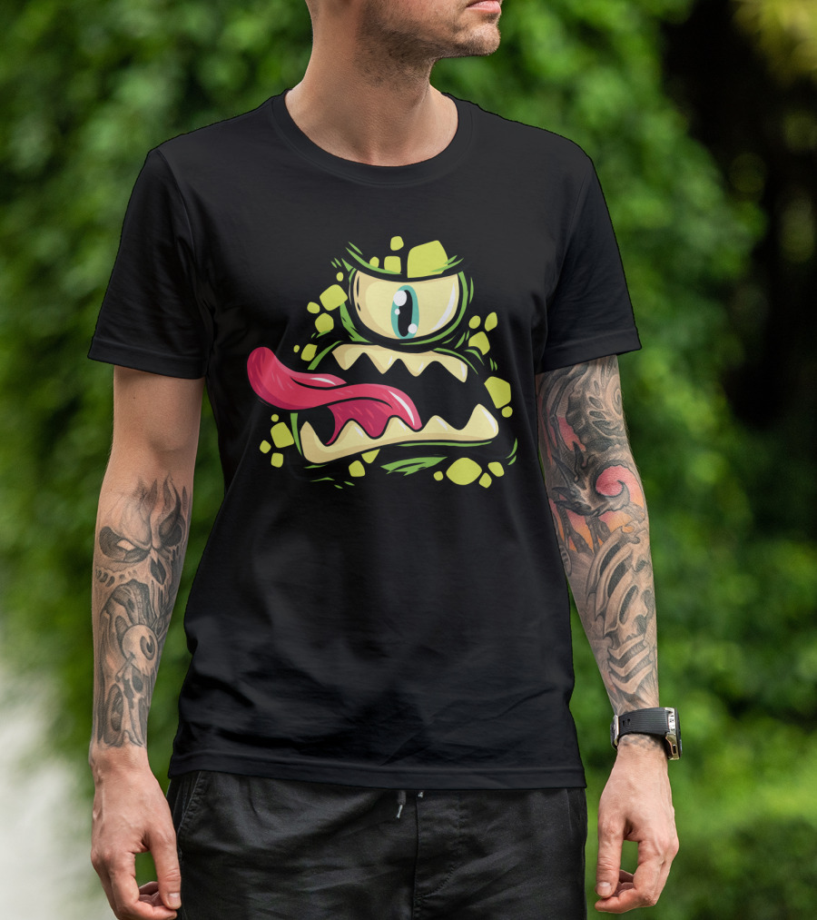 Divine Print Designs Cyclops Monster With Green And Yellow Accents For Halloween T-Shirt