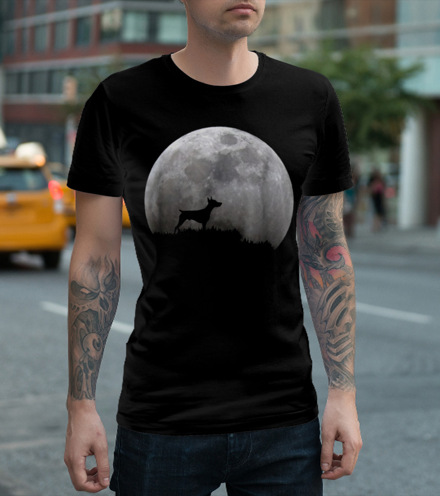 Doberman Pinscher Silhouette Against Full Moon T-Shirt