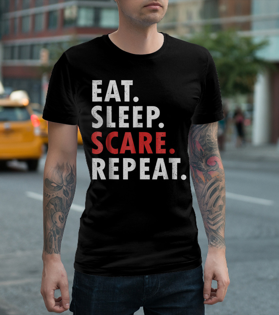 Eat Sleep Scare Repeat Halloween Party Haunted House T-Shirt