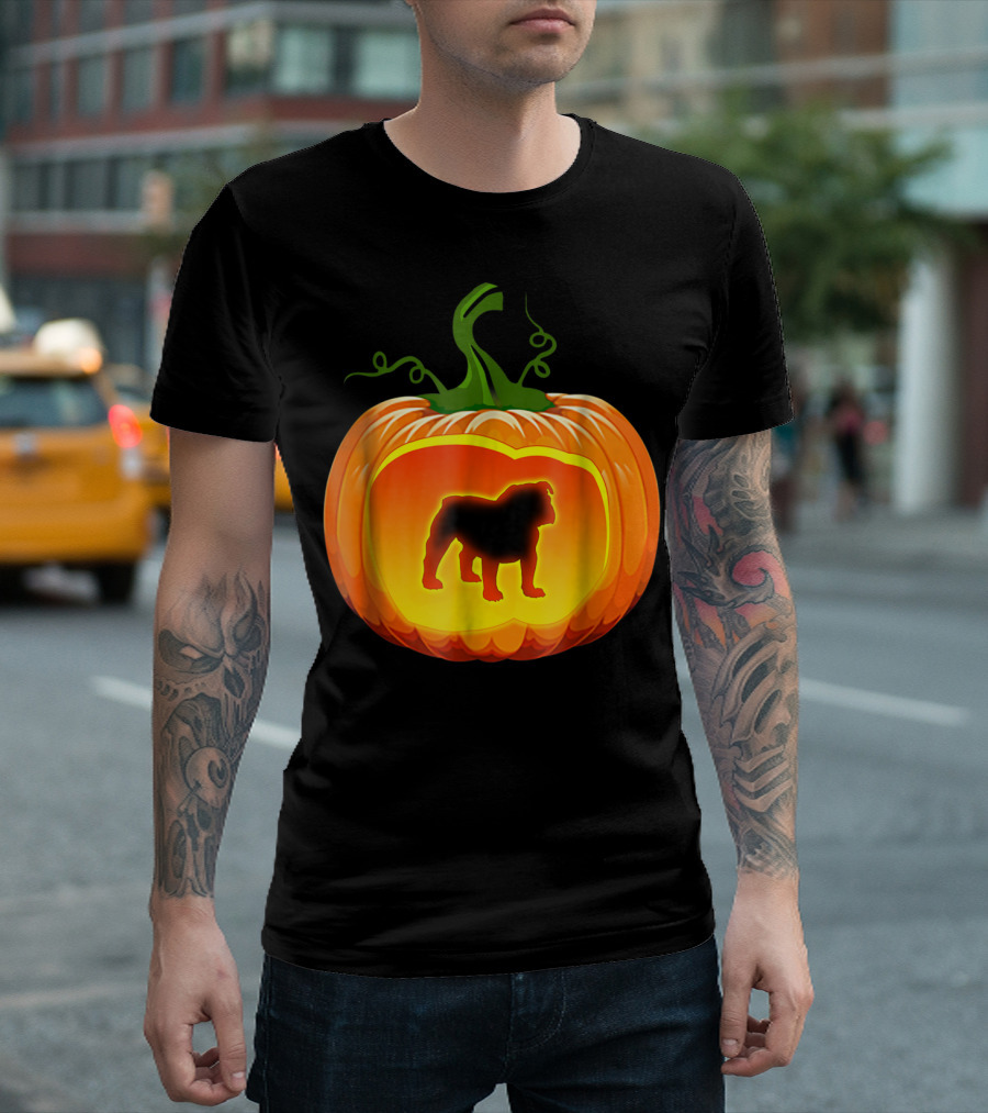 English Bulldog Pumpkin Silhouette Halloween T-Shirt
