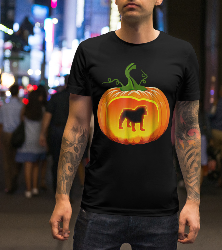 English Bulldog Pumpkin Silhouette Halloween T-Shirt