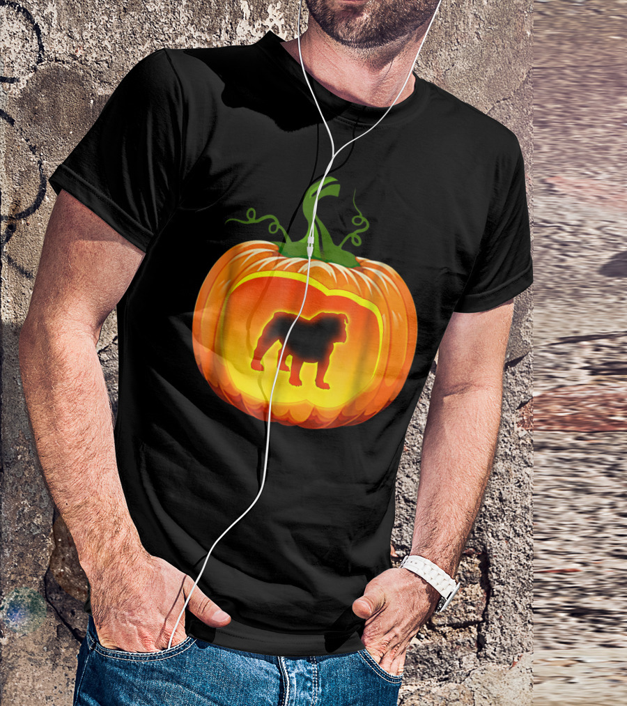 English Bulldog Pumpkin Silhouette Halloween T-Shirt